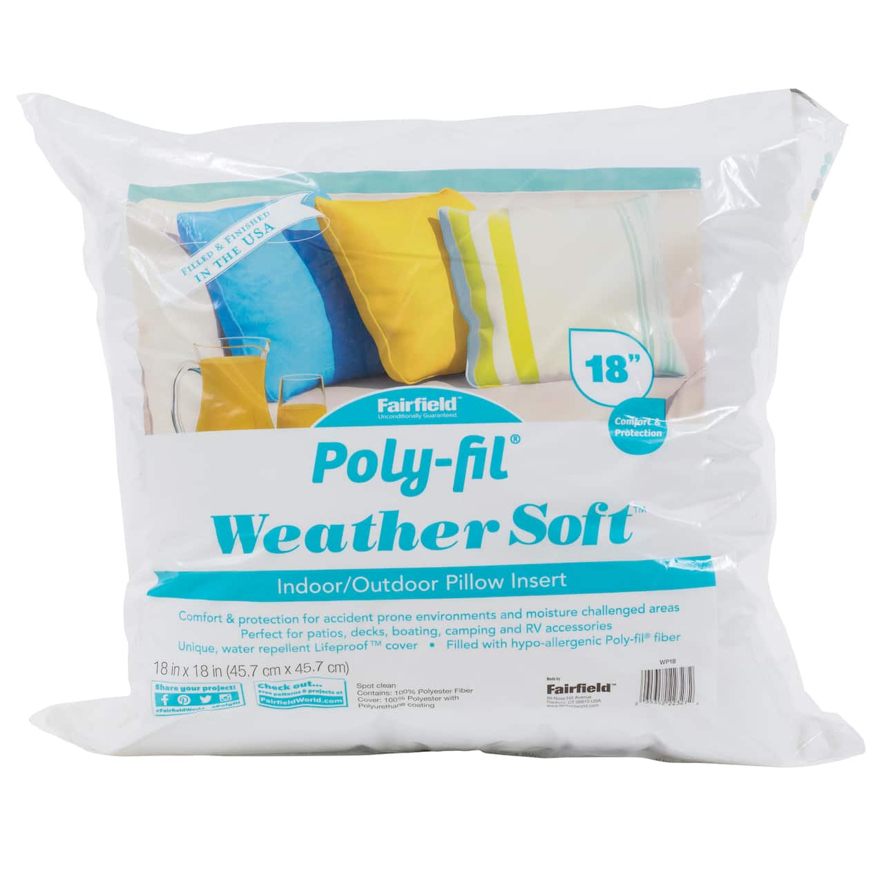 Poly-Fil® Weather Soft™ Indoor/Outdoor Pillow Insert, 18" x 18"